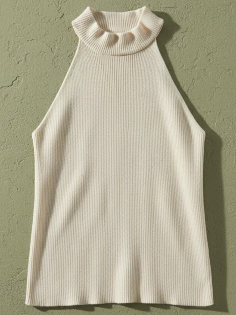 RIELLE White Mock Neck Halter Ribbed Knit Top
